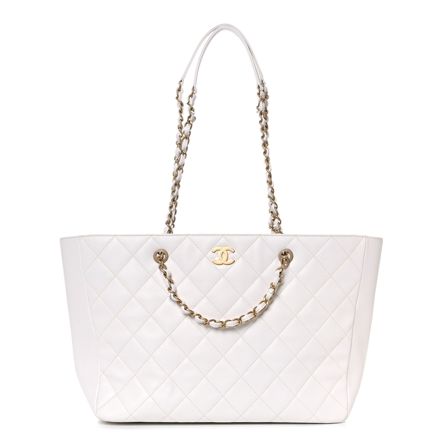 Lambskin Quilted Large Classic Shopping Tote White