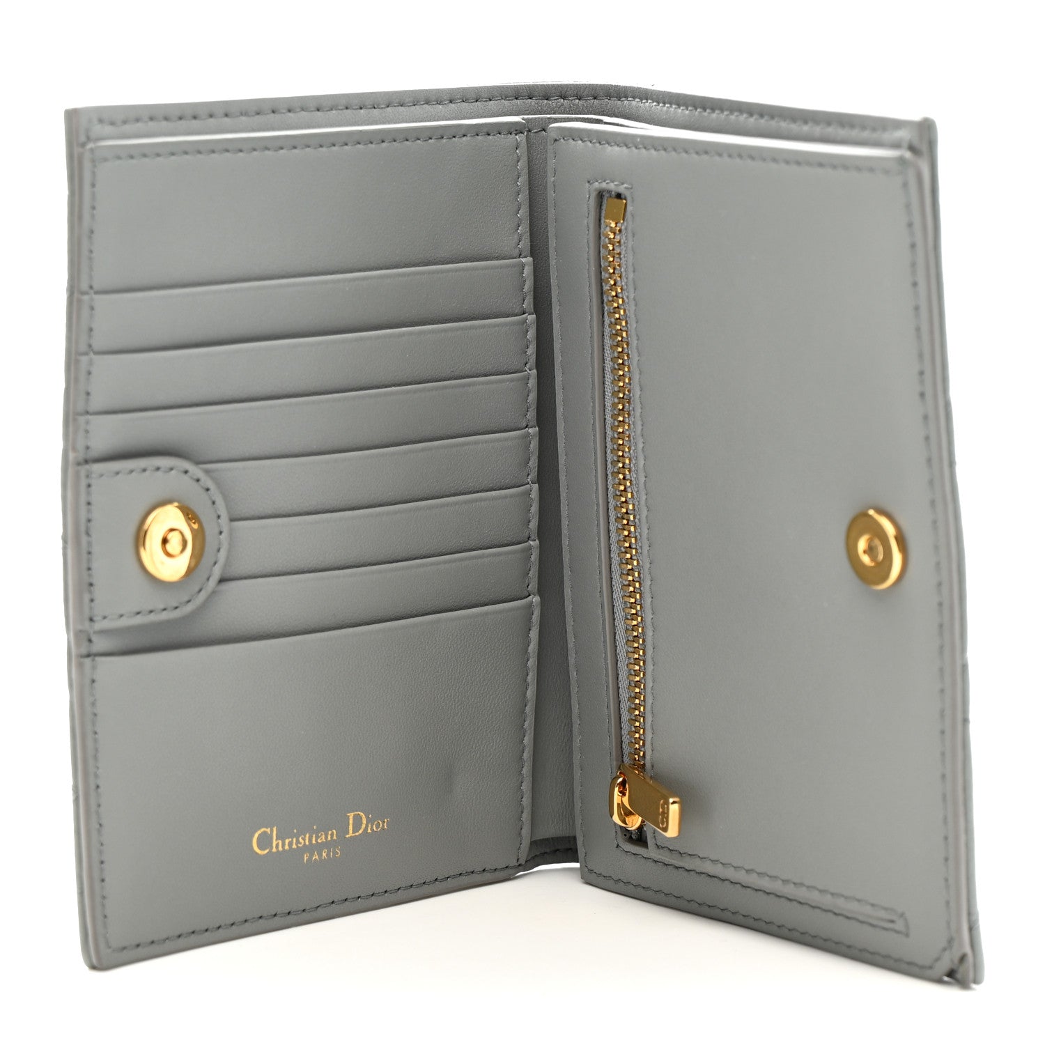 Christian Dior Grained Calfskin Supple Cannage Caro Medium Wallet Grey 5 of 7