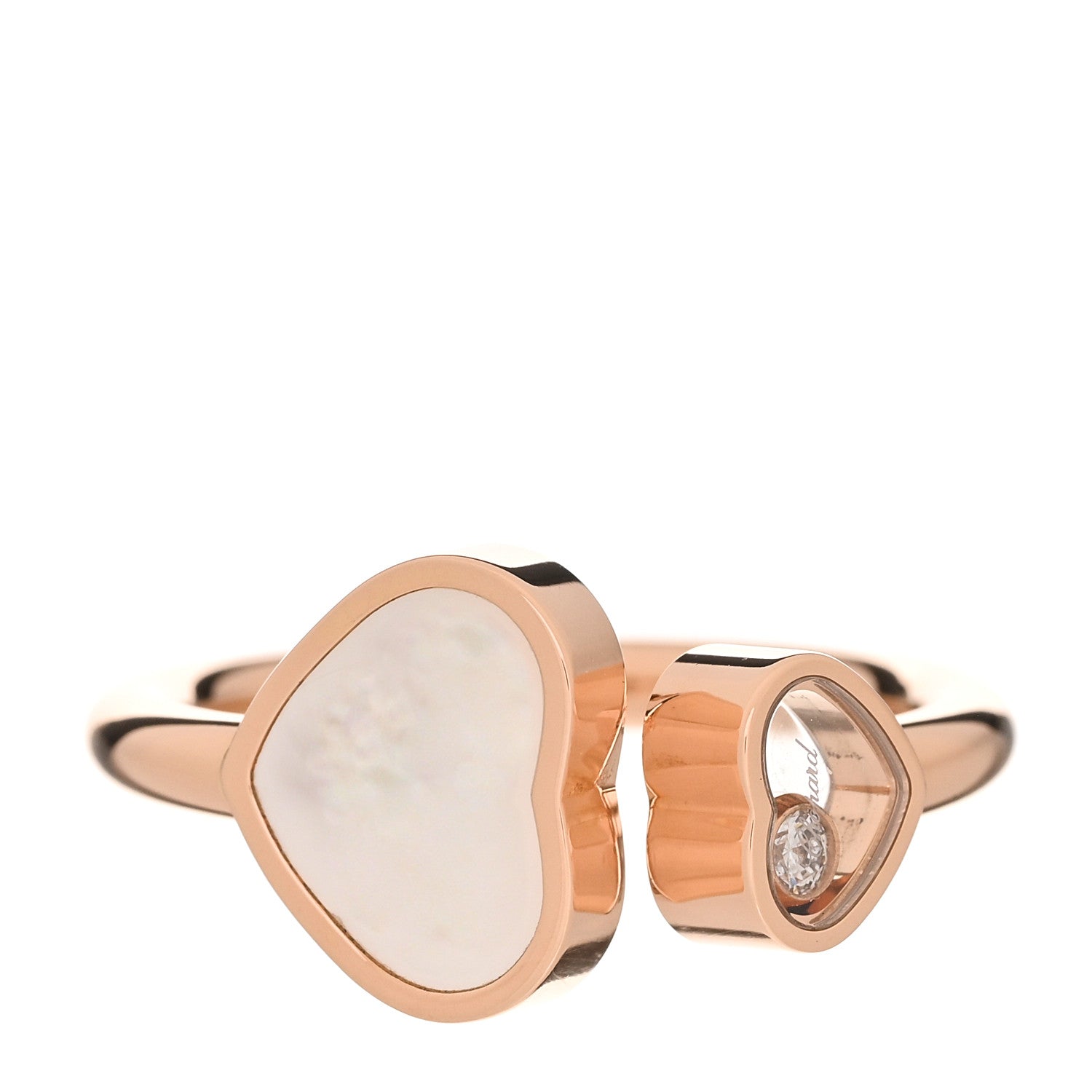 Chopard 18K Rose Gold Diamond Mother of Pearl Happy Hearts Ring 52 6 1 of 10