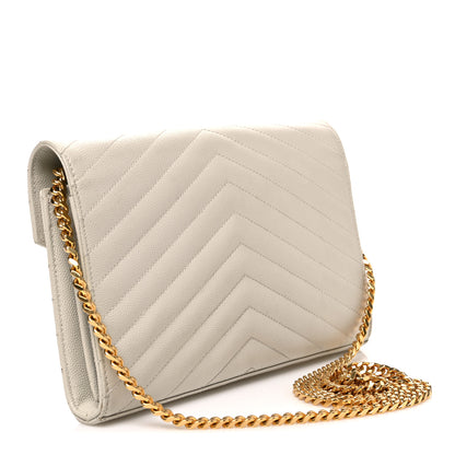 Saint Laurent Grain De Poudre Matelasse Chevron Monogram Chain Wallet Blanc Vintage 3 of 11