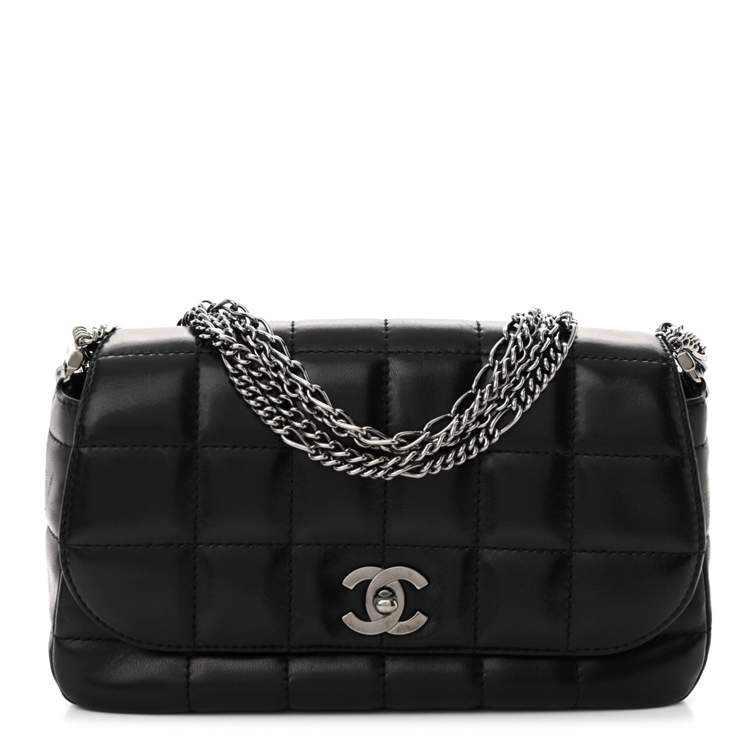 Chanel Lambskin Chocolate Bar Quilted Lambskin 5 Chain Flap Black 1 of 13