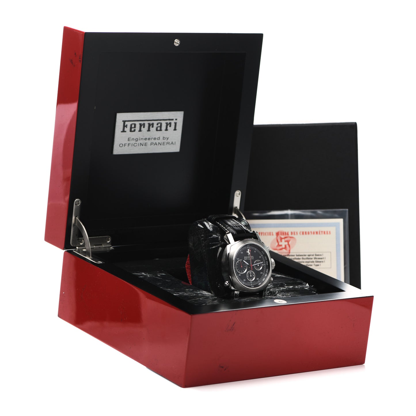 Stainless Steel Alligator 45mm Ferrari Granturismo Rattrapante Automatic Watch Black FER00005