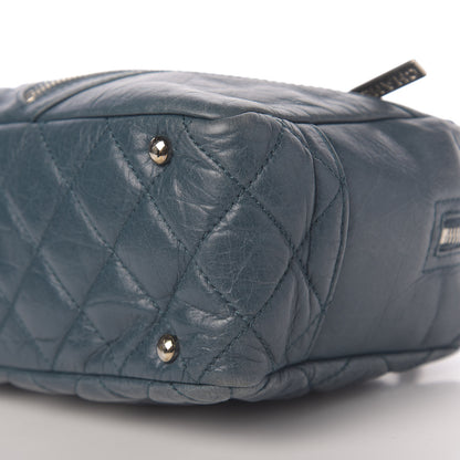 Chanel Aged Calfskin Quilted Cotton Club Bowler Blue 10 of 11