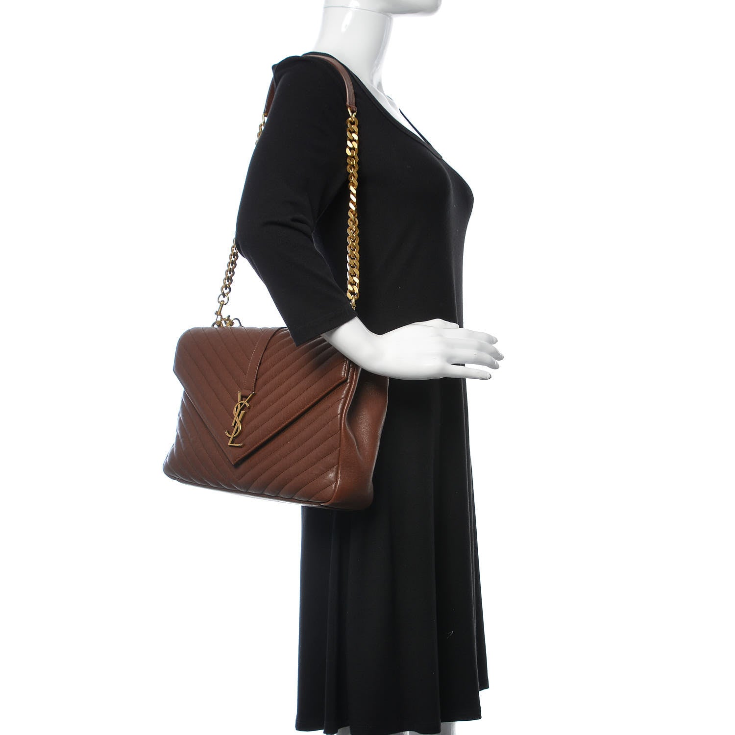Saint Laurent Sheepskin Matelasse Chevron Monogram Large College Satchel Cognac 2 of 14