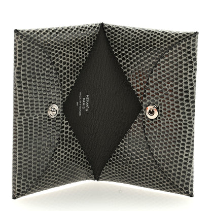 Hermes Lizard Calvi Card Case Gris Fonce 5 of 6