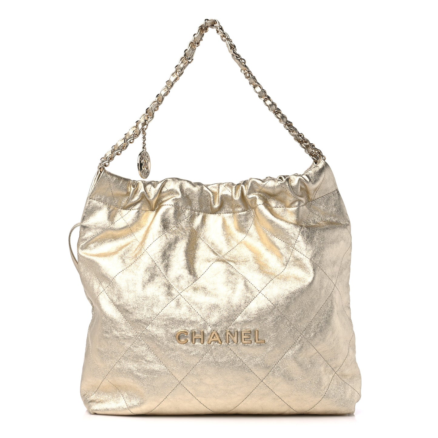 Metallic Calfskin Quilted Chanel 22 Golden