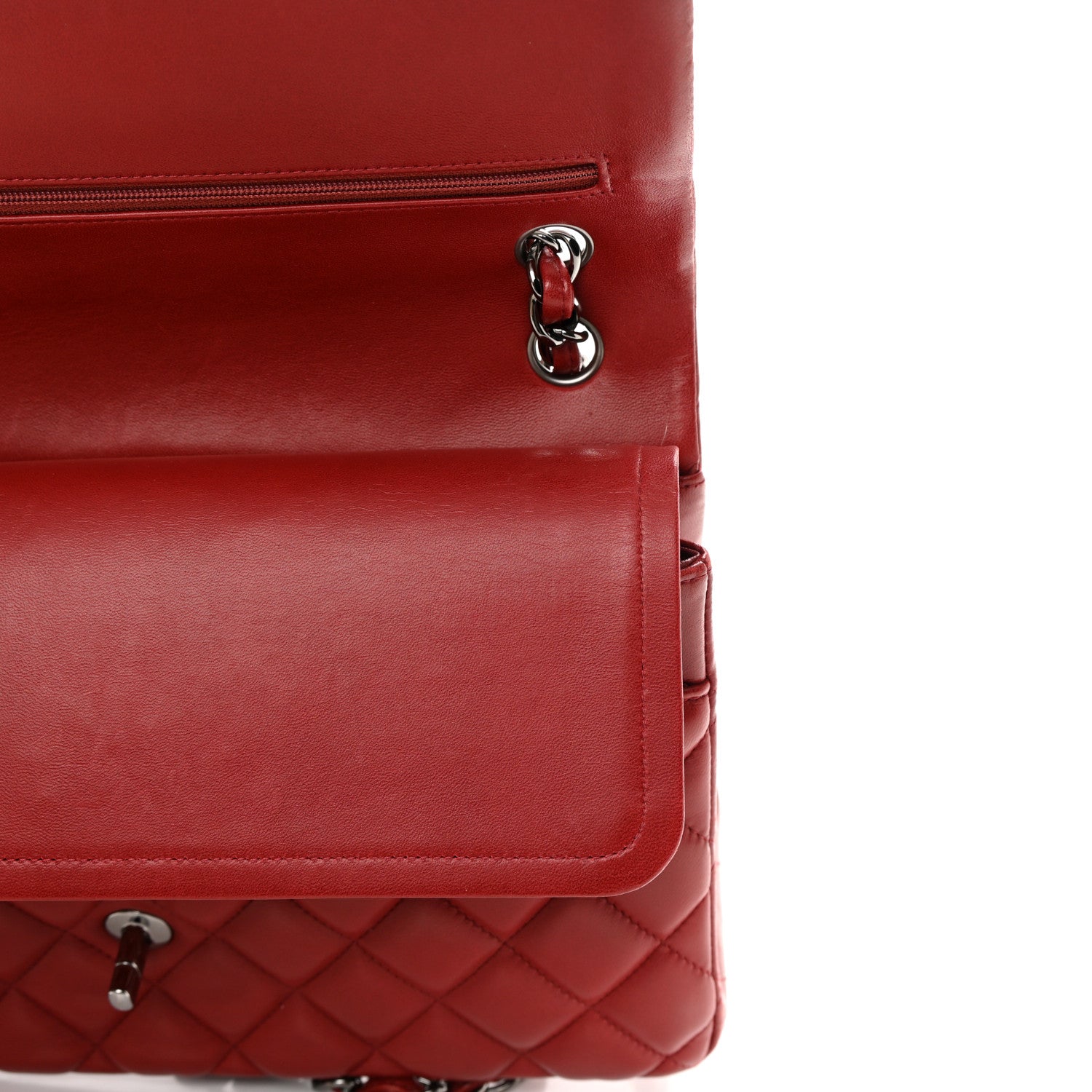 Chanel Lambskin Quilted Jumbo Double Flap Red 17 of 20