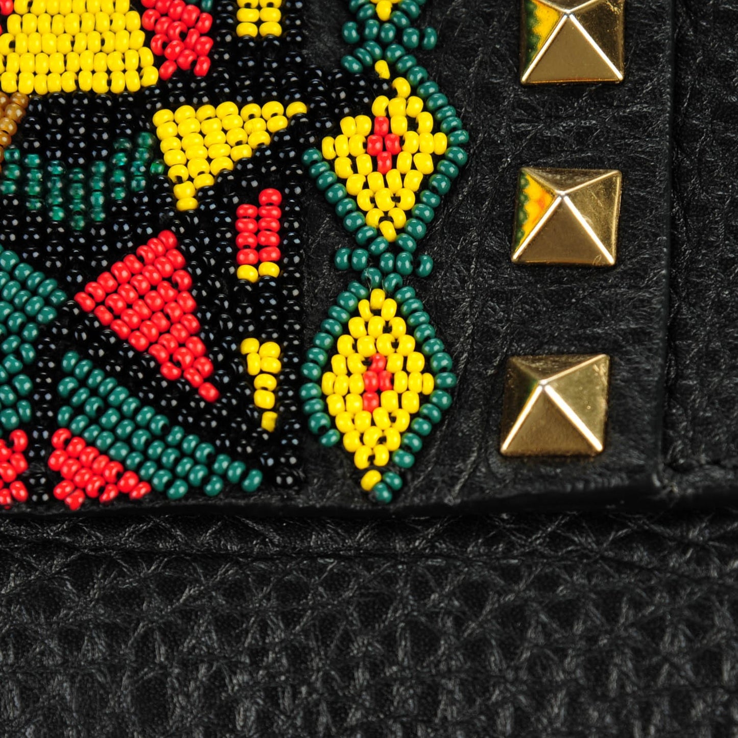 Grained Calfskin Jamaica Beaded My Rockstud Tote Black