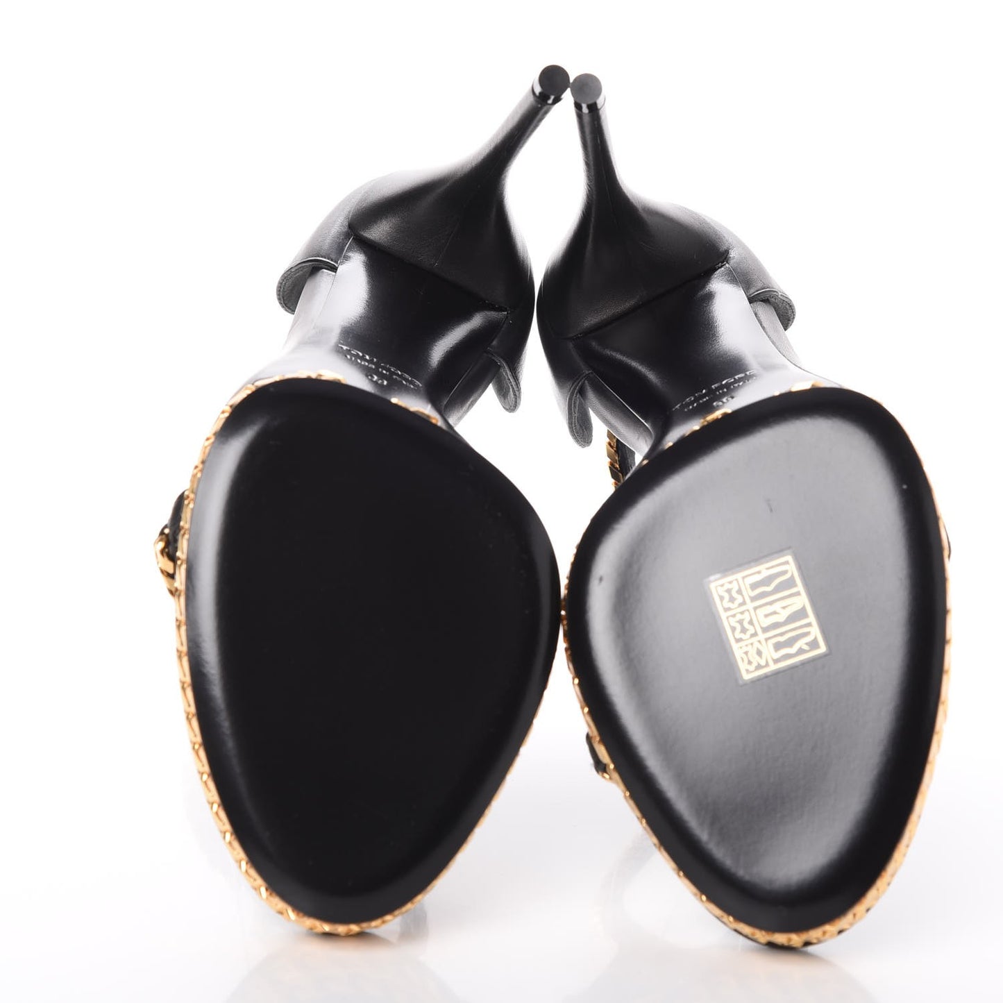 Calfskin Curb Chain Platform Sandals 38 Black Gold