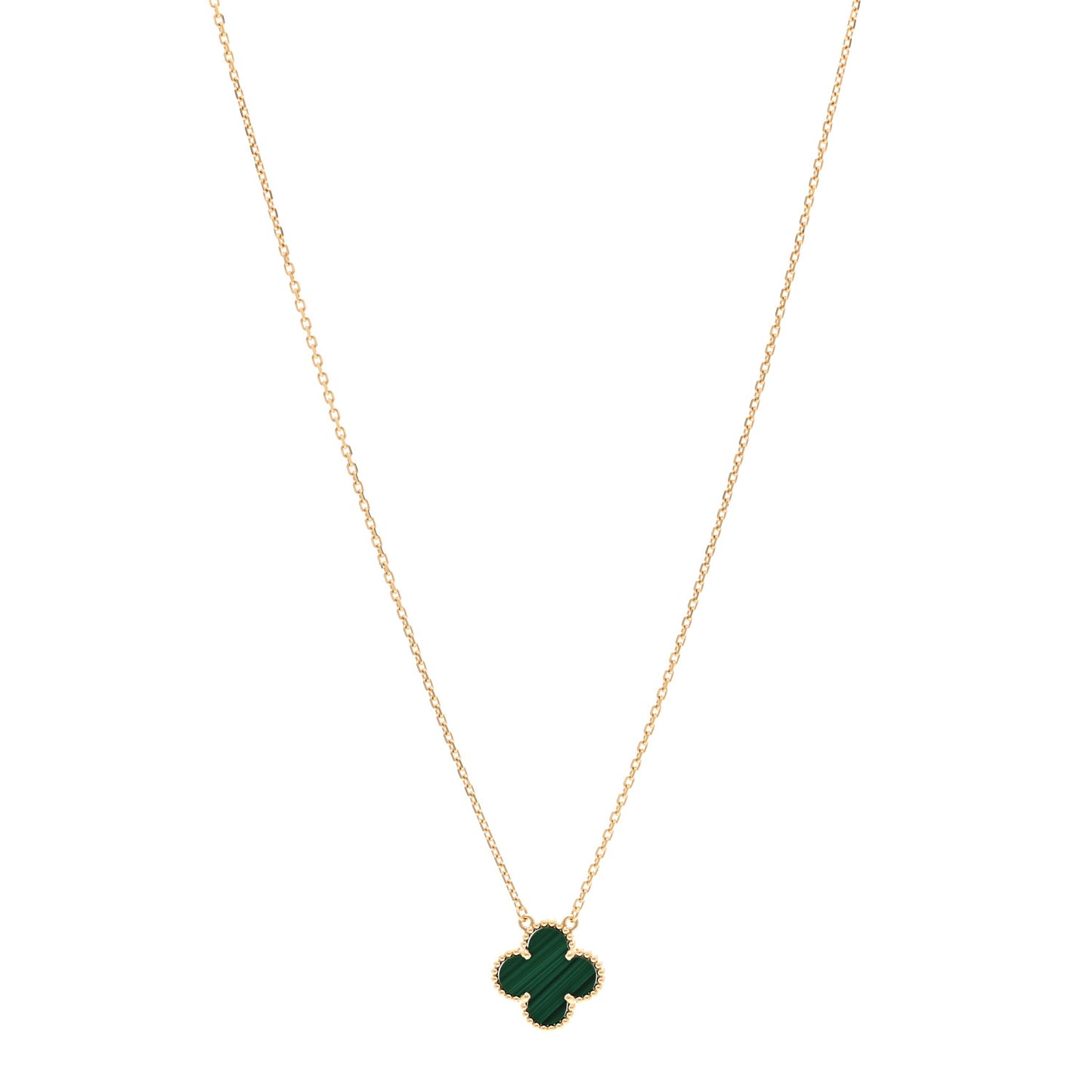 18K Yellow Gold Malachite Vintage Alhambra Pendant Necklace