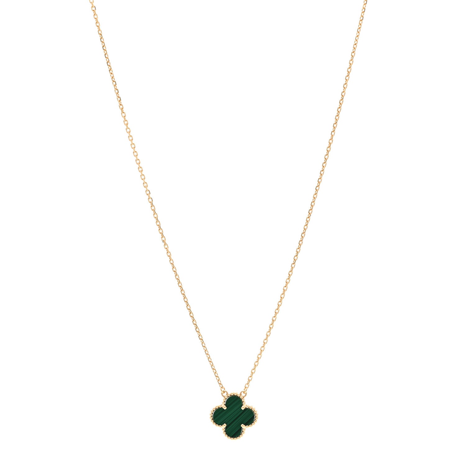 Van Cleef & Arpels 18K Yellow Gold Malachite Vintage Alhambra Pendant Necklace 1 of 6