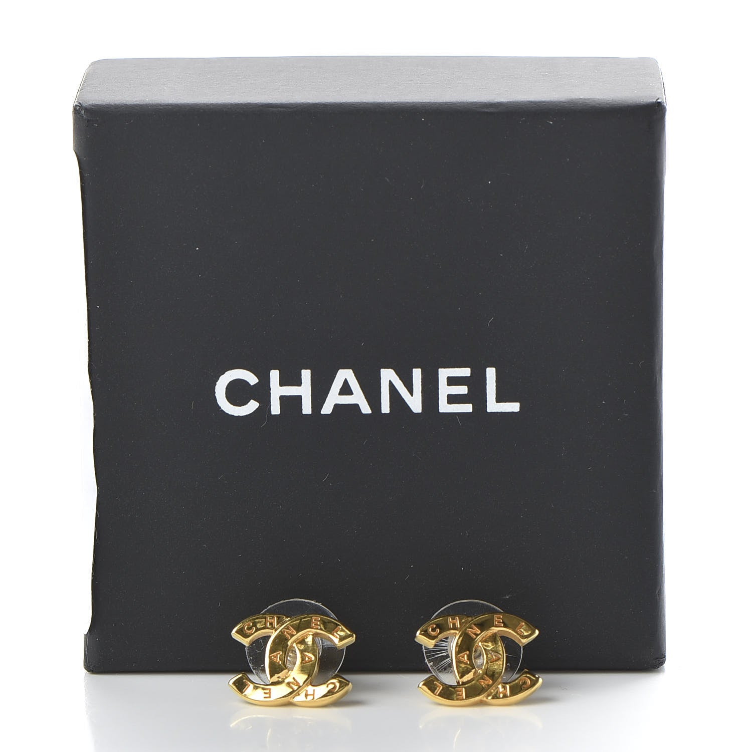 Chanel Metal CC Paris Button Stud Earrings Gold 5 of 5