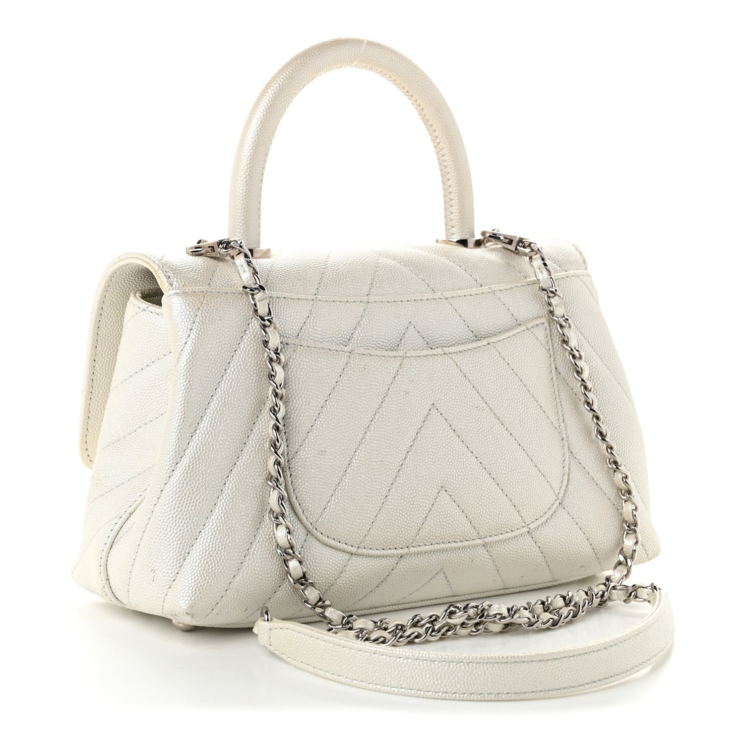 Chanel Iridescent Caviar Chevron Quilted Mini Coco Handle Flap White 3 of 11