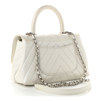 Chanel Iridescent Caviar Chevron Quilted Mini Coco Handle Flap White 3 of 11
