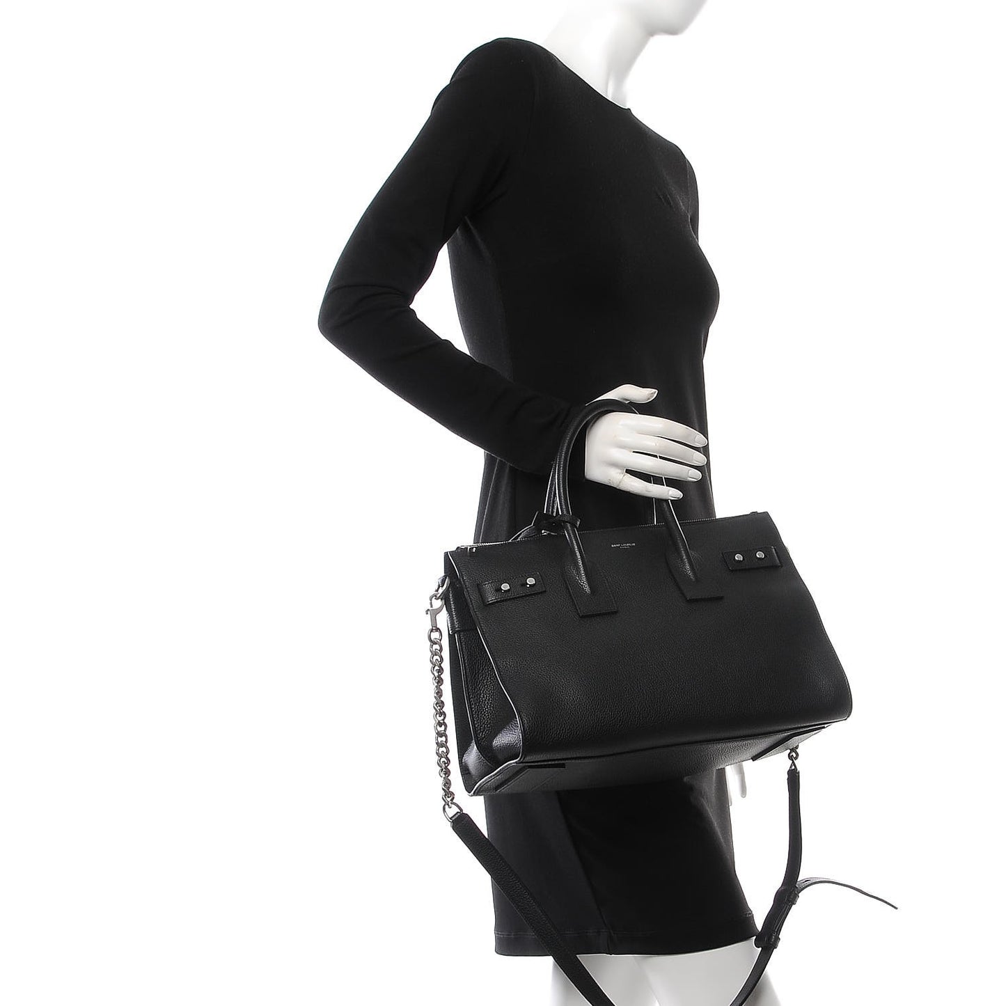 Grained Calfskin Small Supple Chain Sac De Jour Black
