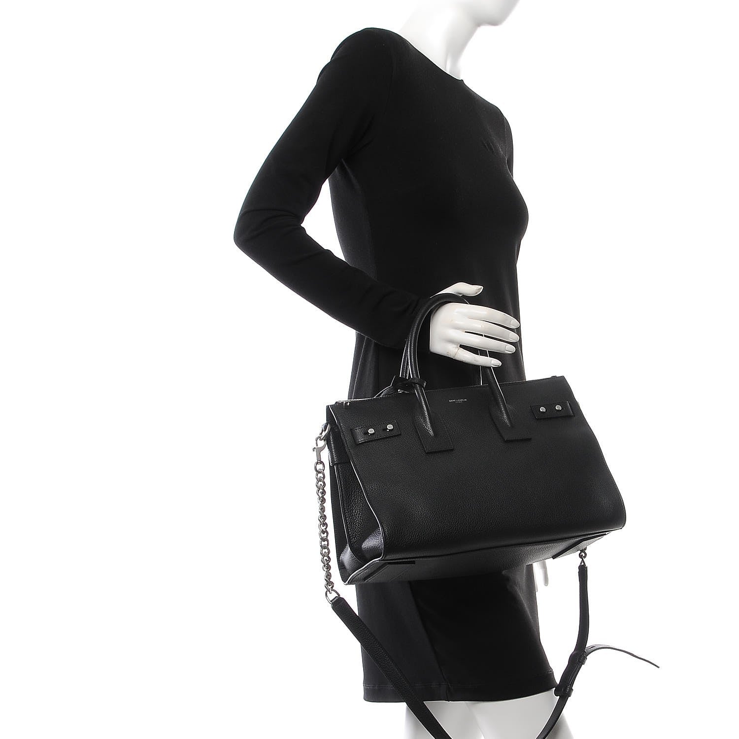 Saint Laurent Grained Calfskin Small Supple Chain Sac De Jour Black 3 of 8
