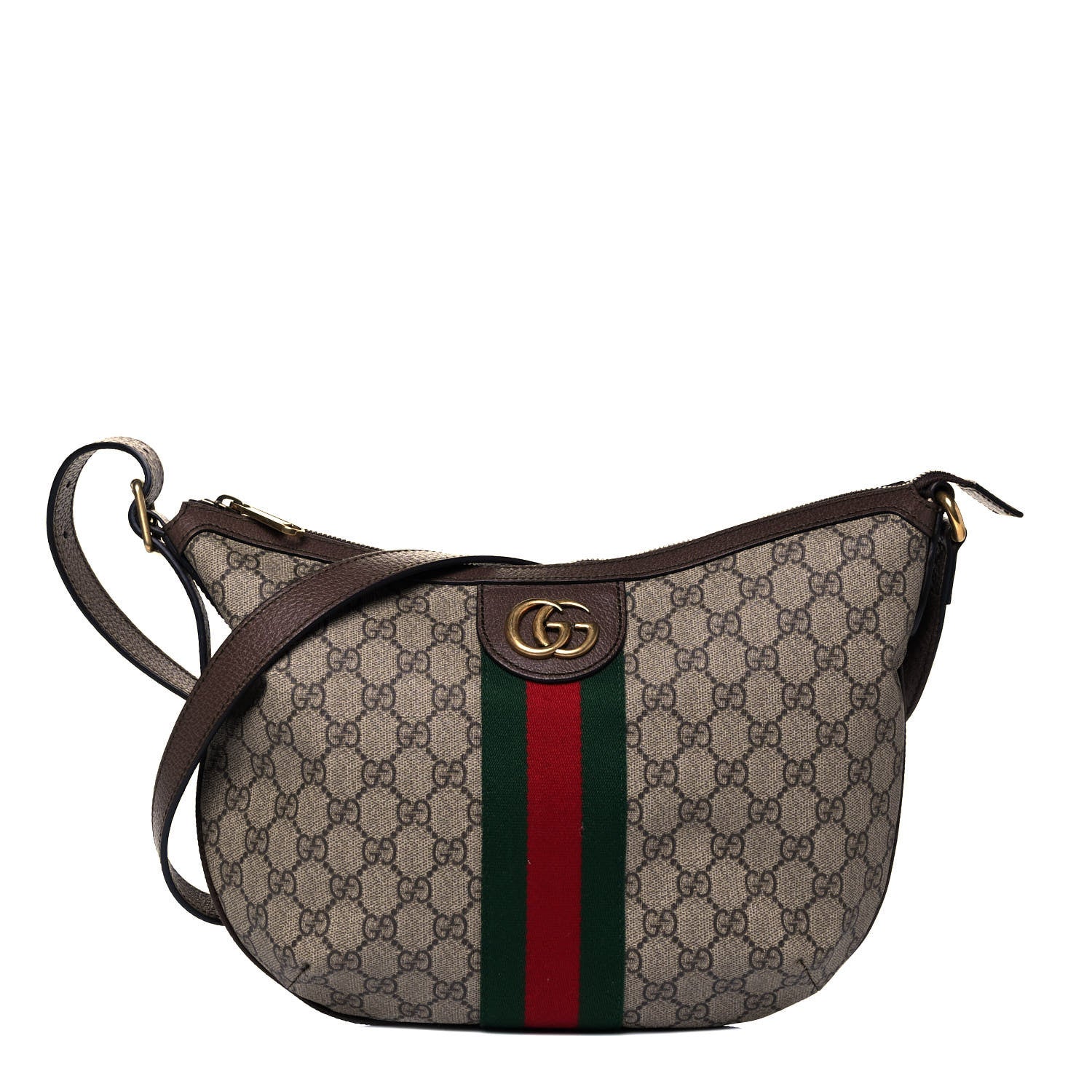 Gucci GG Supreme Monogram Web Small Ophidia Half Moon Hobo Brown 1 of 9
