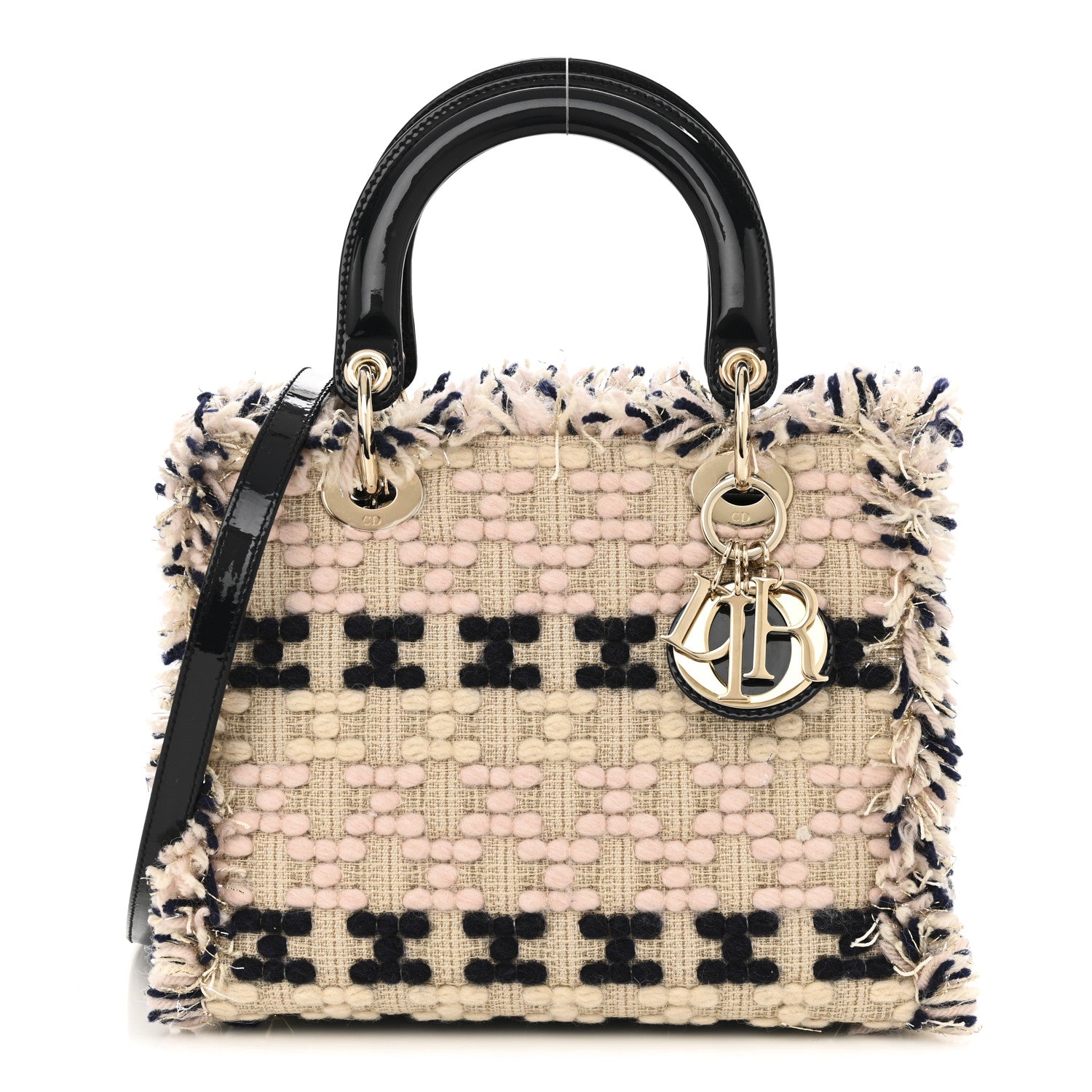 Christian Dior Tweed Fringe Medium Lady Dior Beige Multicolor 1 of 10