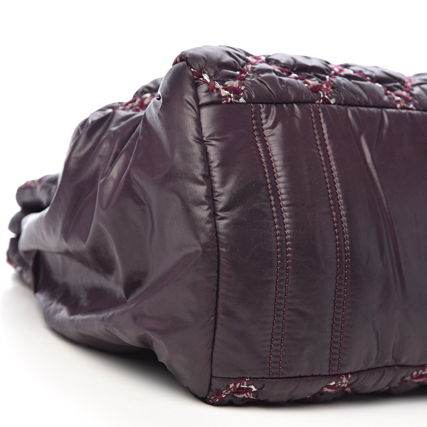 Nylon Quilted Tweed Stitch Bubble Tote Plum