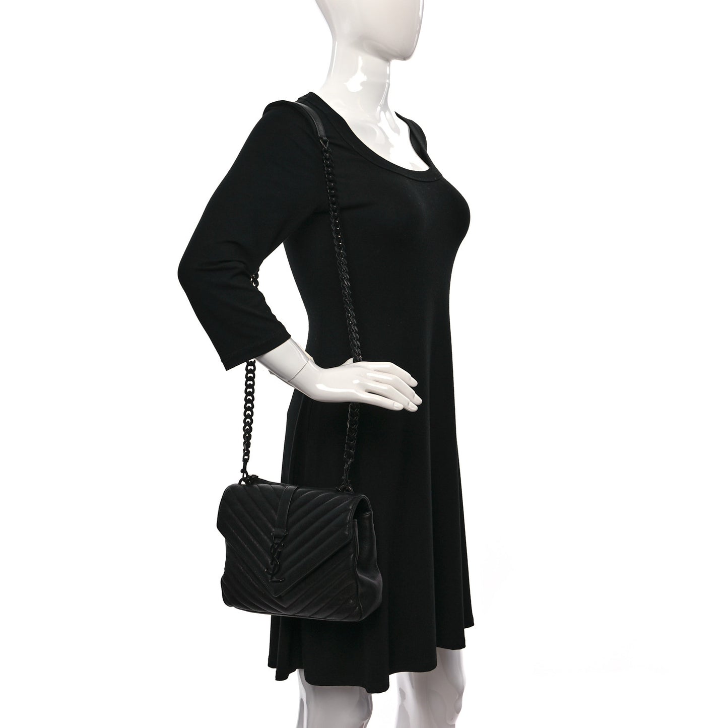 Sheepskin Matelasse Chevron Monogram Monochrome Medium College Bag Black