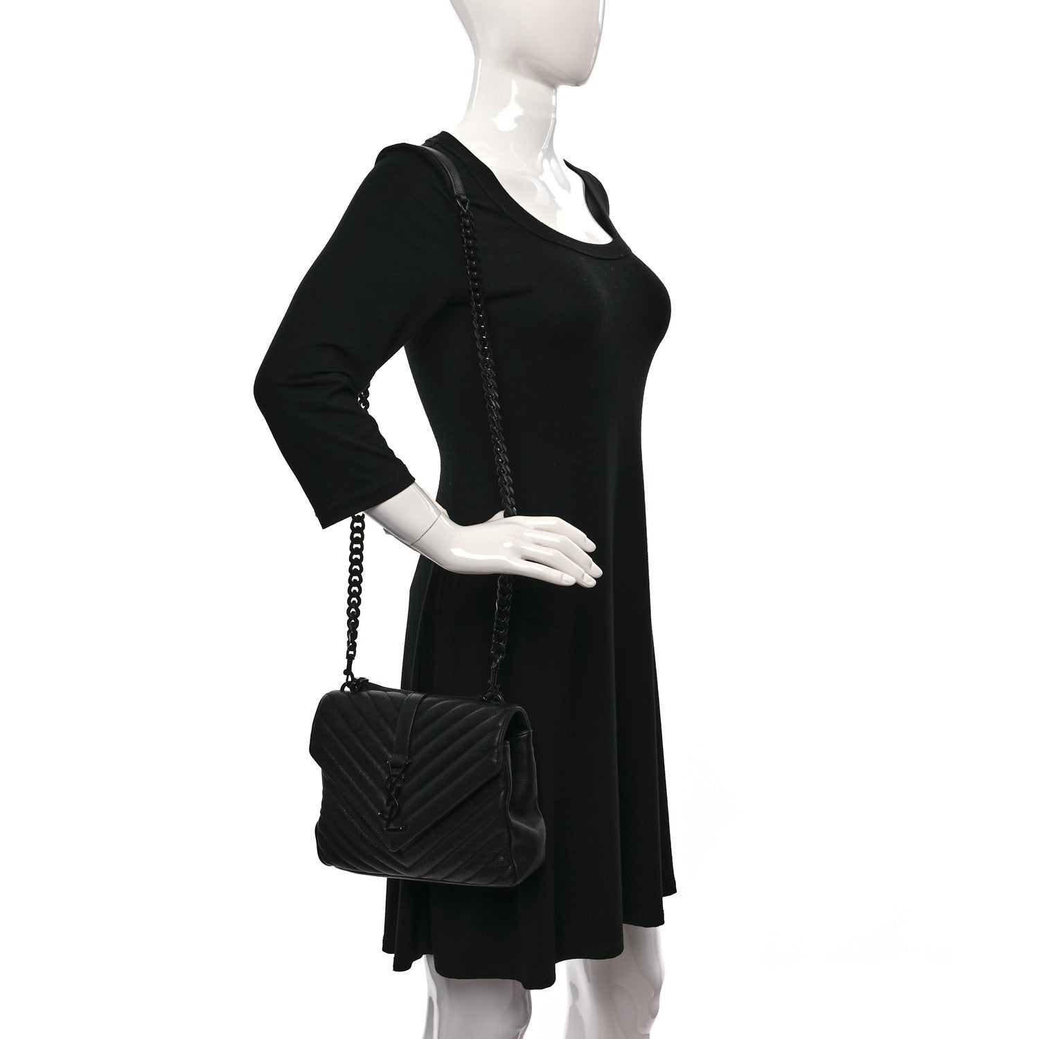 Saint Laurent Sheepskin Matelasse Chevron Monogram Monochrome Medium College Bag Black 2 of 9