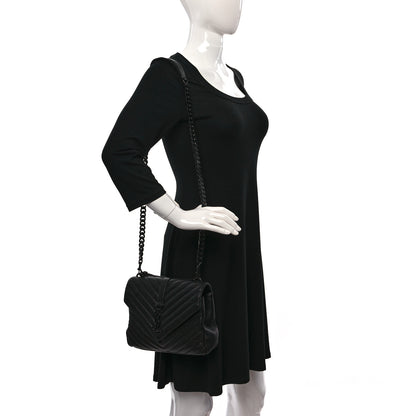 Saint Laurent Sheepskin Matelasse Chevron Monogram Monochrome Medium College Bag Black 2 of 9