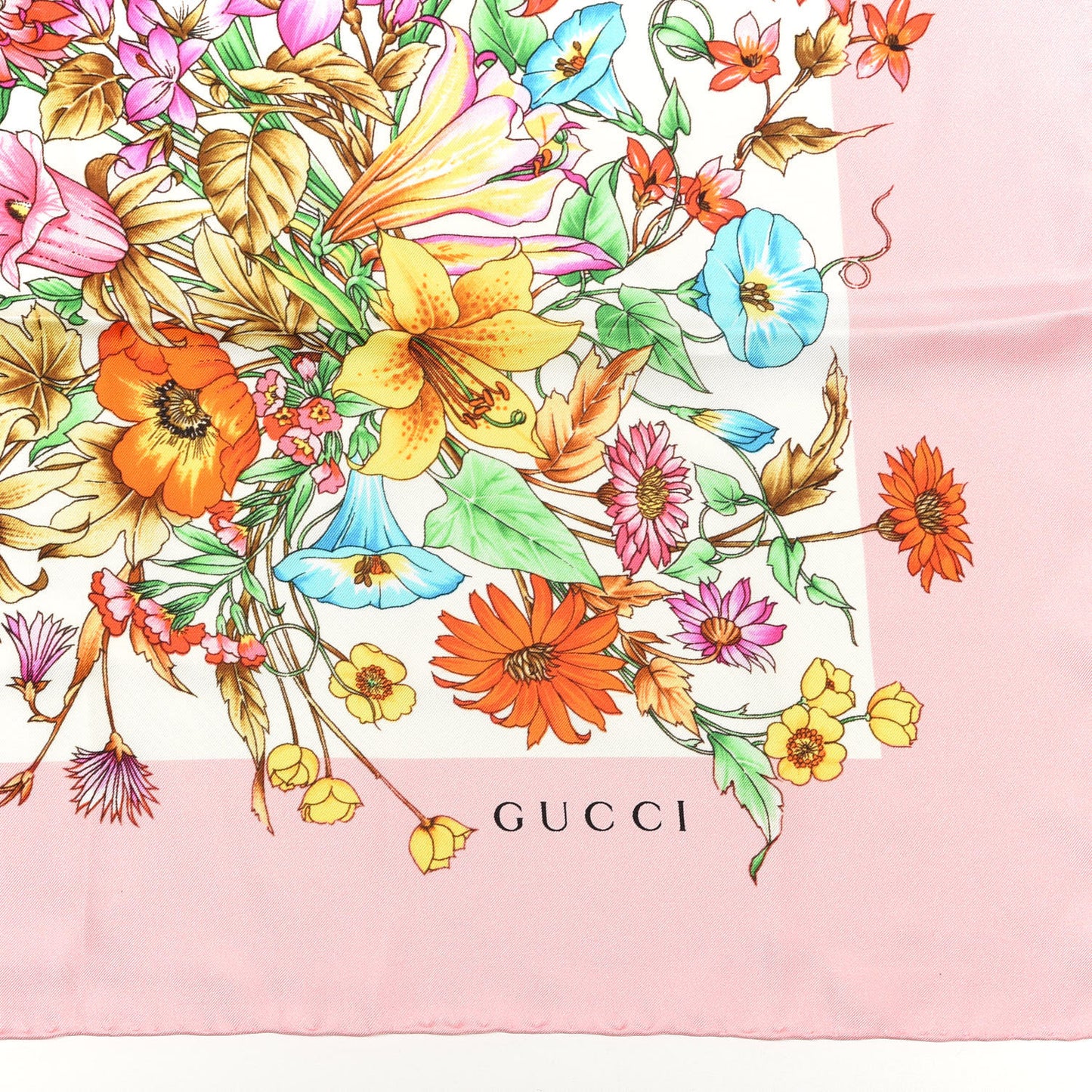 Silk Twill Eighties Bouquet Square Scarf Pink Ivory