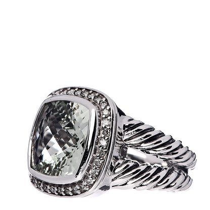 David Yurman Sterling Silver Diamond Prasiolite 11mm Albion Ring 52 6 3 of 5
