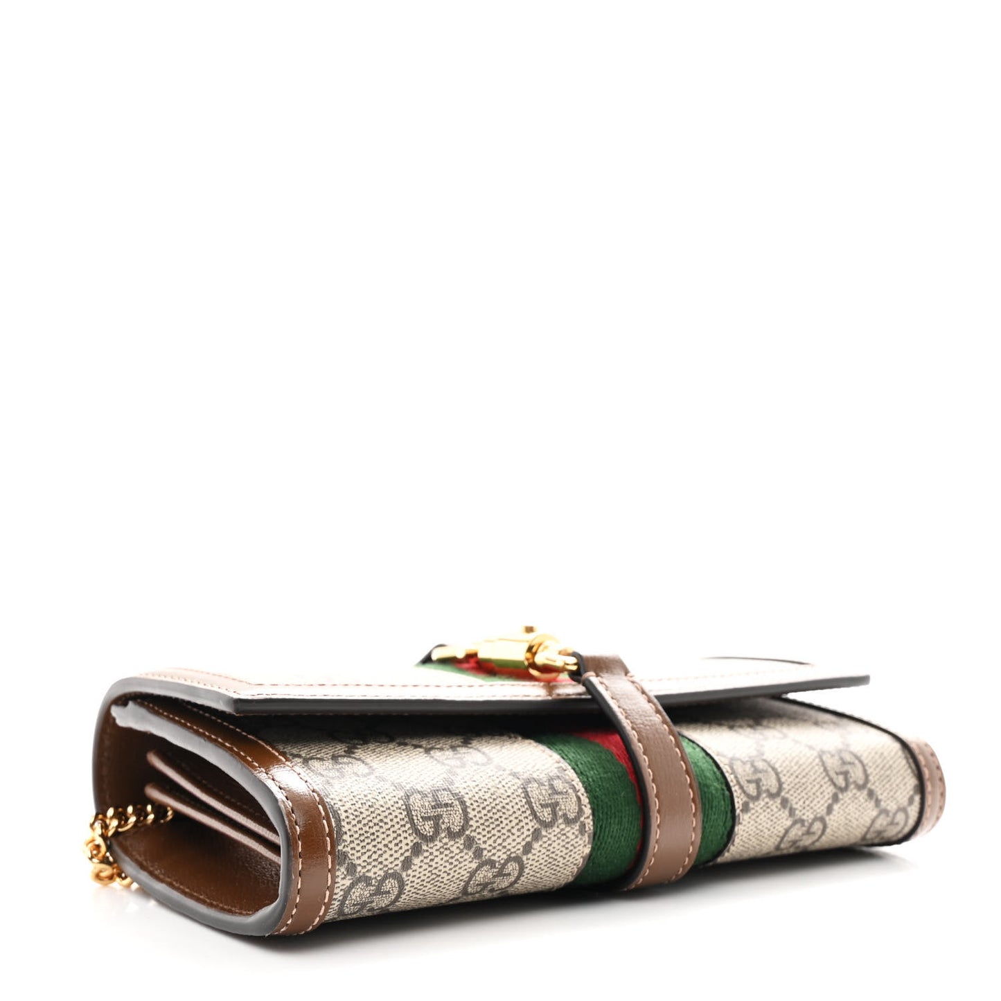 GG Supreme Monogram Azalea Calfskin Web Jackie 1961 Chain Wallet Beige Ebony Brown Sugar