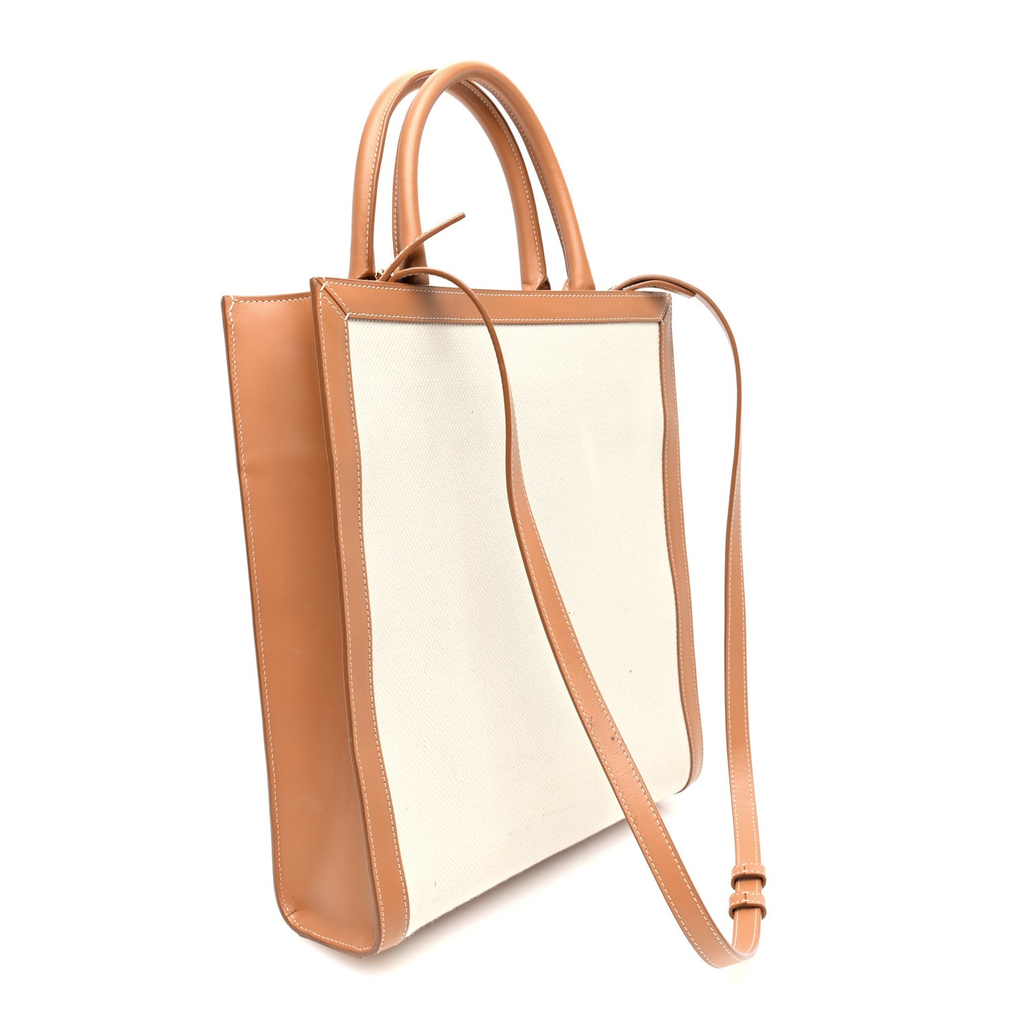 Canvas Calfskin Logo Print Small Vertical Cabas Natural Tan