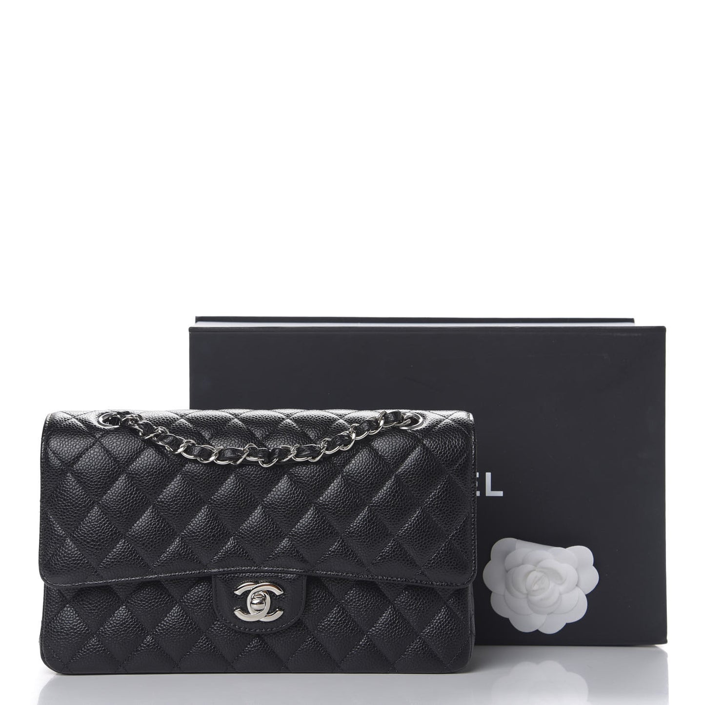 Caviar Quilted Medium Double Flap Black