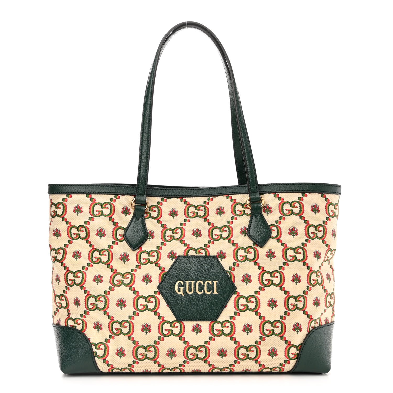 Gucci Cotton Textured Dollar Calfskin GG Monogram Floral Medium Gucci 100 Ophidia Tote Bag Beige Green Multicolor Vintage Green 1 of 9