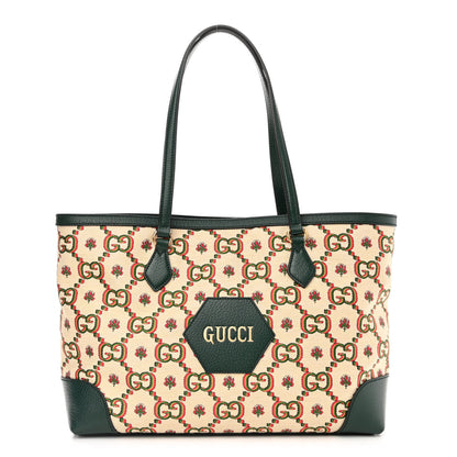 Gucci Cotton Textured Dollar Calfskin GG Monogram Floral Medium Gucci 100 Ophidia Tote Bag Beige Green Multicolor Vintage Green 1 of 9