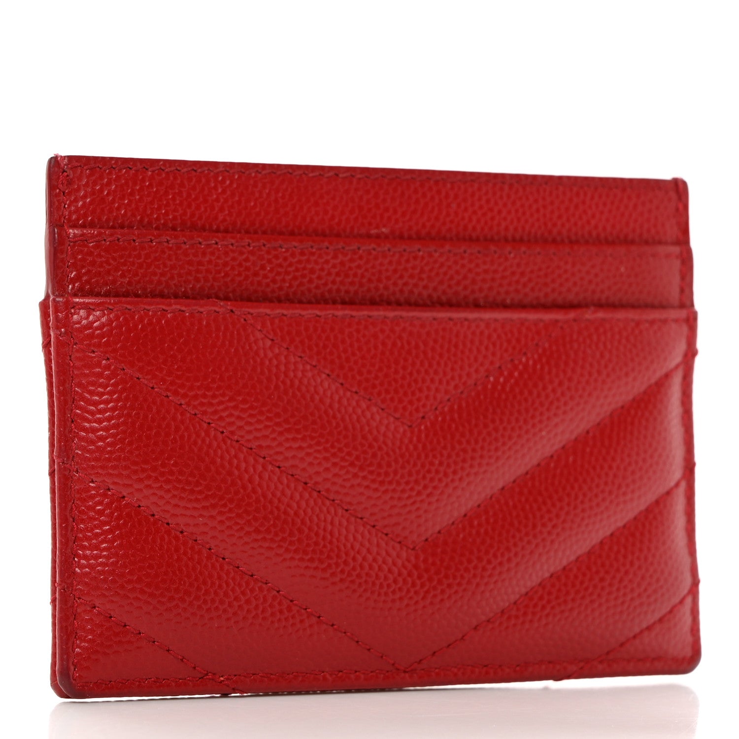 Saint Laurent Grain De Poudre Matelasse Chevron Monogram Credit Card Case New Red 3 of 10
