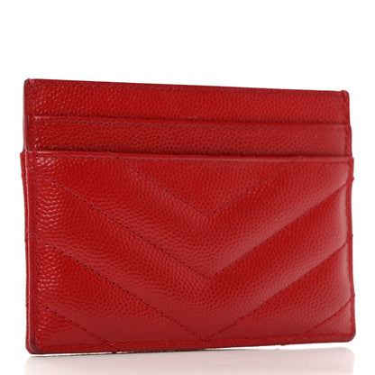 Saint Laurent Grain De Poudre Matelasse Chevron Monogram Credit Card Case New Red 3 of 10