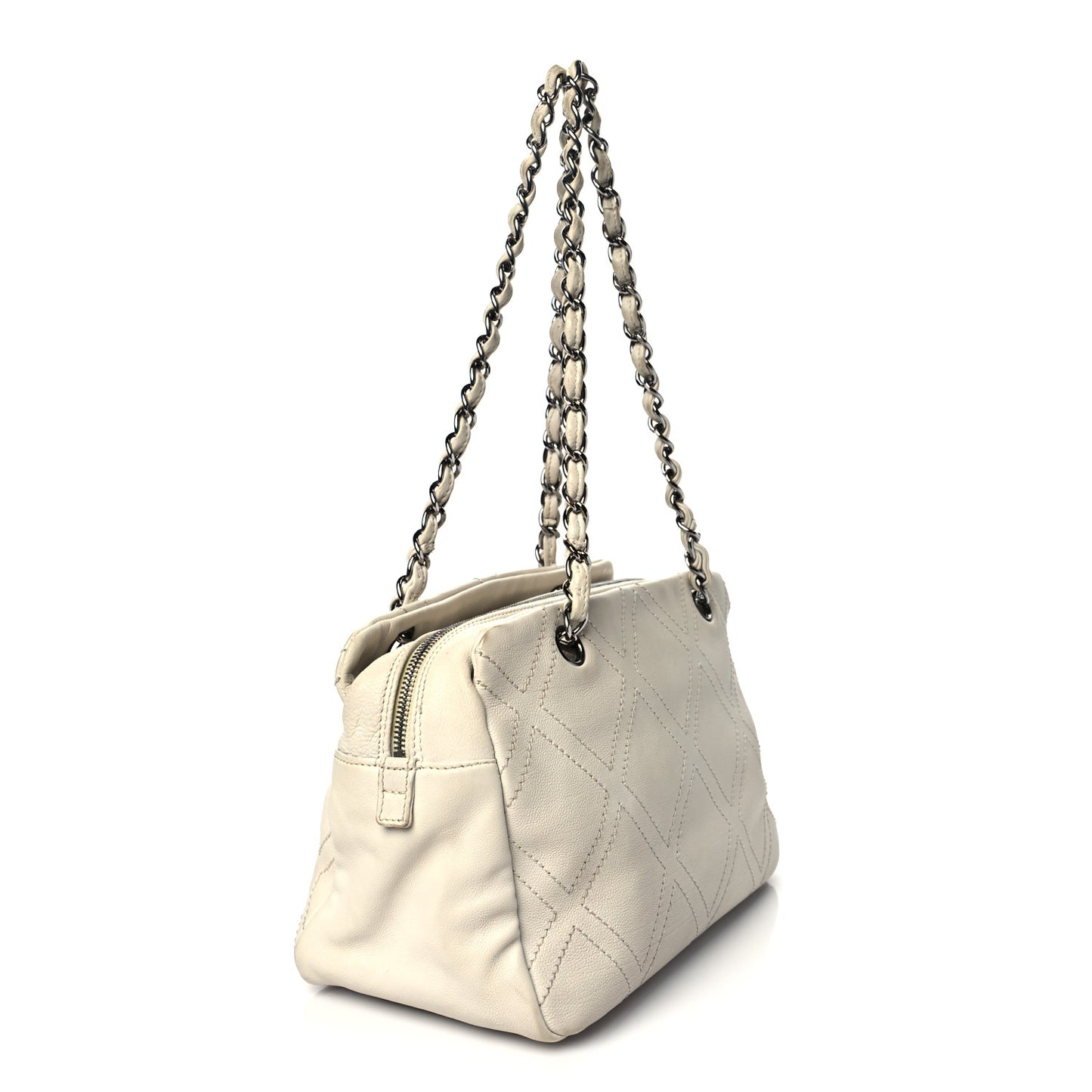 Calfskin Small Diamond Stitch Tote White