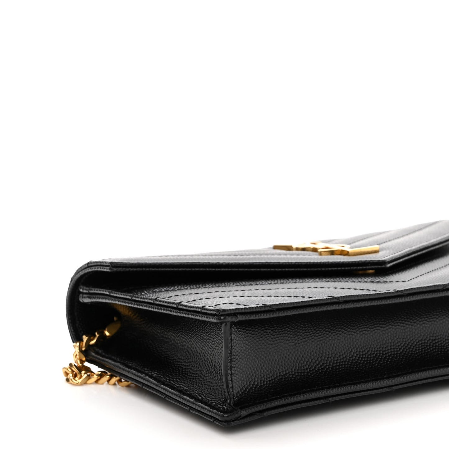 Grain De Poudre Matelasse Chevron Monogram Envelope Chain Wallet Black