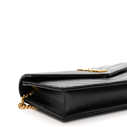Saint Laurent Grain De Poudre Matelasse Chevron Monogram Envelope Chain Wallet Black 8 of 10