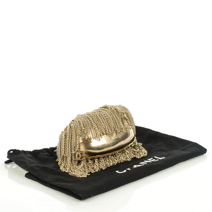 Chanel Metal Kiss Lock CC Chain Fringe Minaudière Clutch Gold 4 of 9