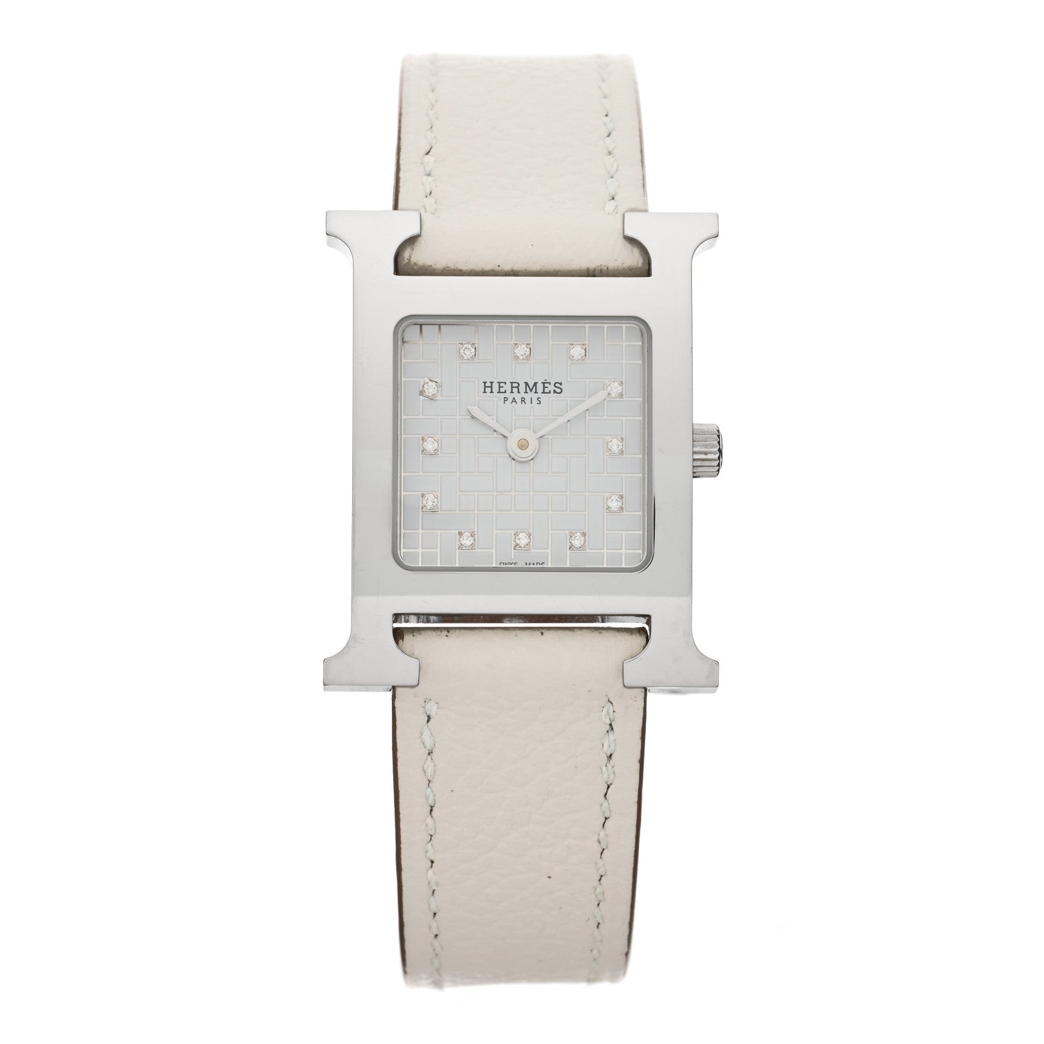 Hermes Stainless Steel Clemence 21mm Heure H Hour Quartz Watch Gris Perle 1 of 5