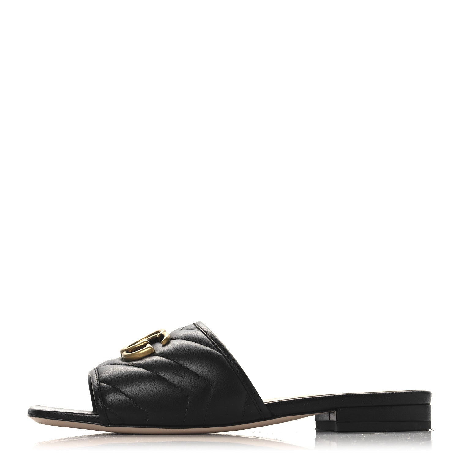 Gucci Nappa Matelasse GG Marmont Flat Slide Sandals 36.5 Black 1 of 9