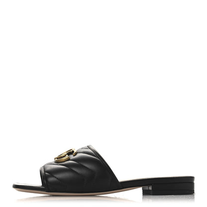 Gucci Nappa Matelasse GG Marmont Flat Slide Sandals 36.5 Black 1 of 9