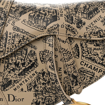 Christian Dior Calfskin Plan De Paris Printed Saddle Bag With Strap Beige Black 8 of 10