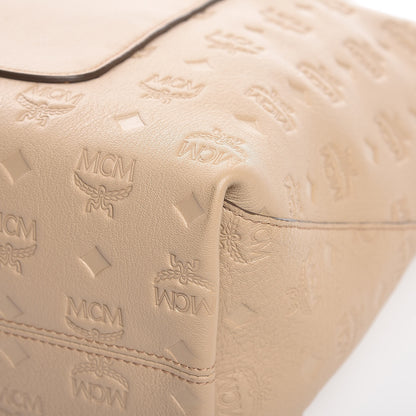 MCM Calfskin Ottomar Monogram Medium Klara Top Zip Tote New Beige 12 of 12
