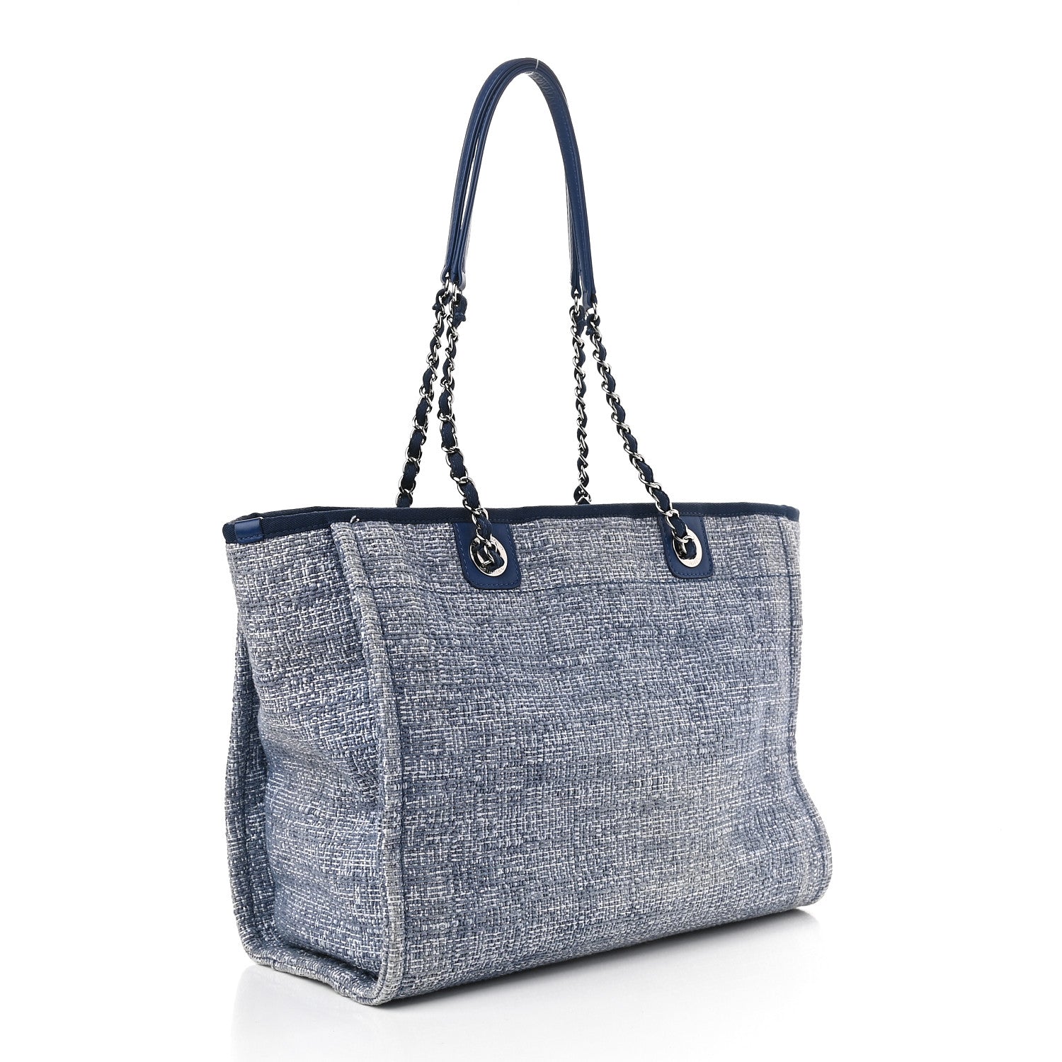 Chanel Woven Straw Raffia Small Deauville Tote Blue 3 of 9