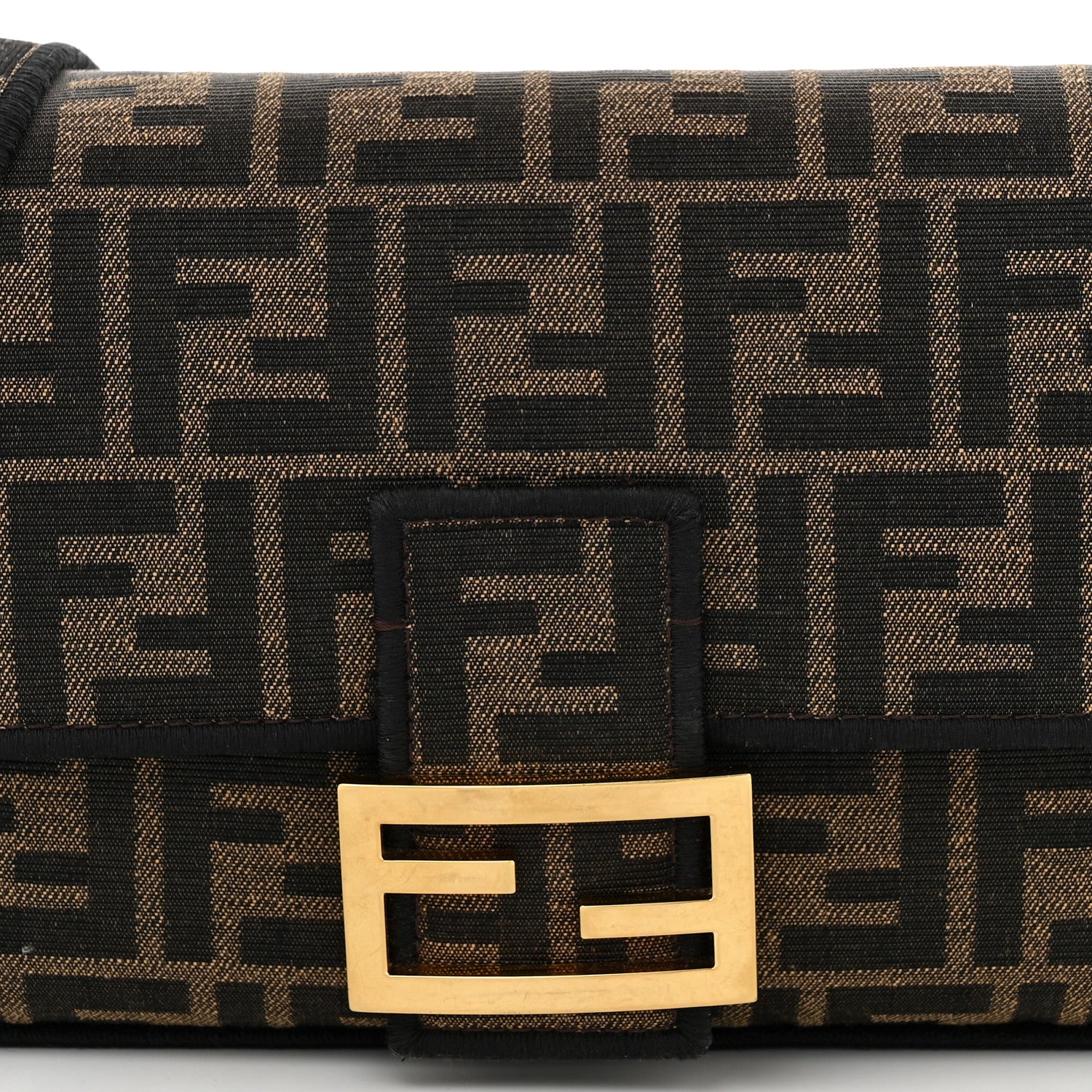 Fendi Fabric Jacquard FF 1974 Medium Baguette Tobacco Moro Black 8 of 10