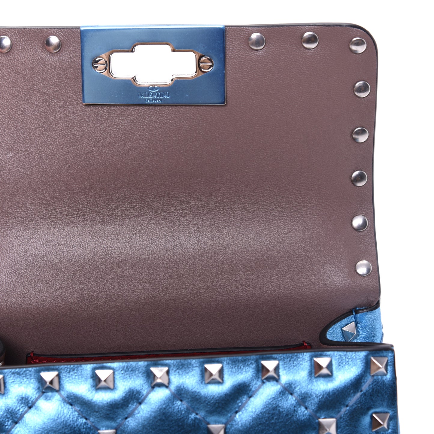 Metallic Nappa Micro Rockstud Spike Shoulder Bag Cerulean