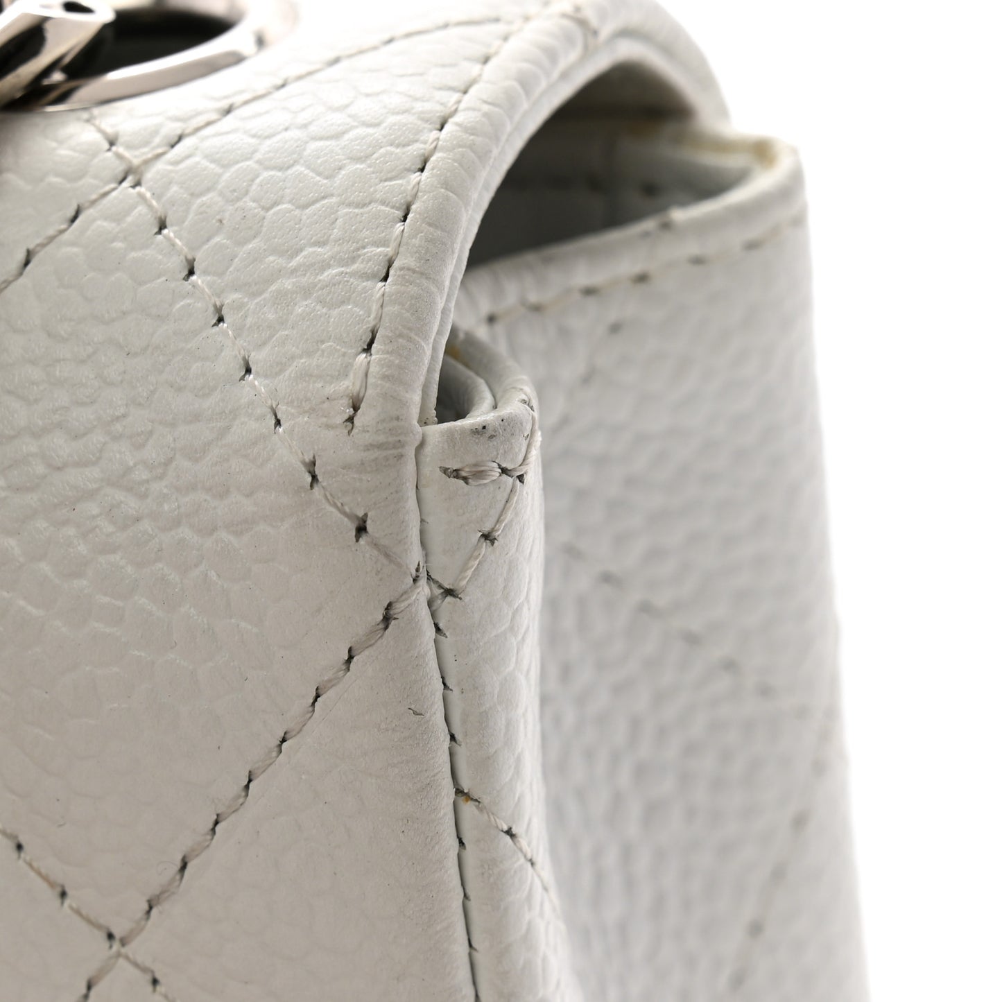 Caviar Quilted East West Flap Bijoux Chain White