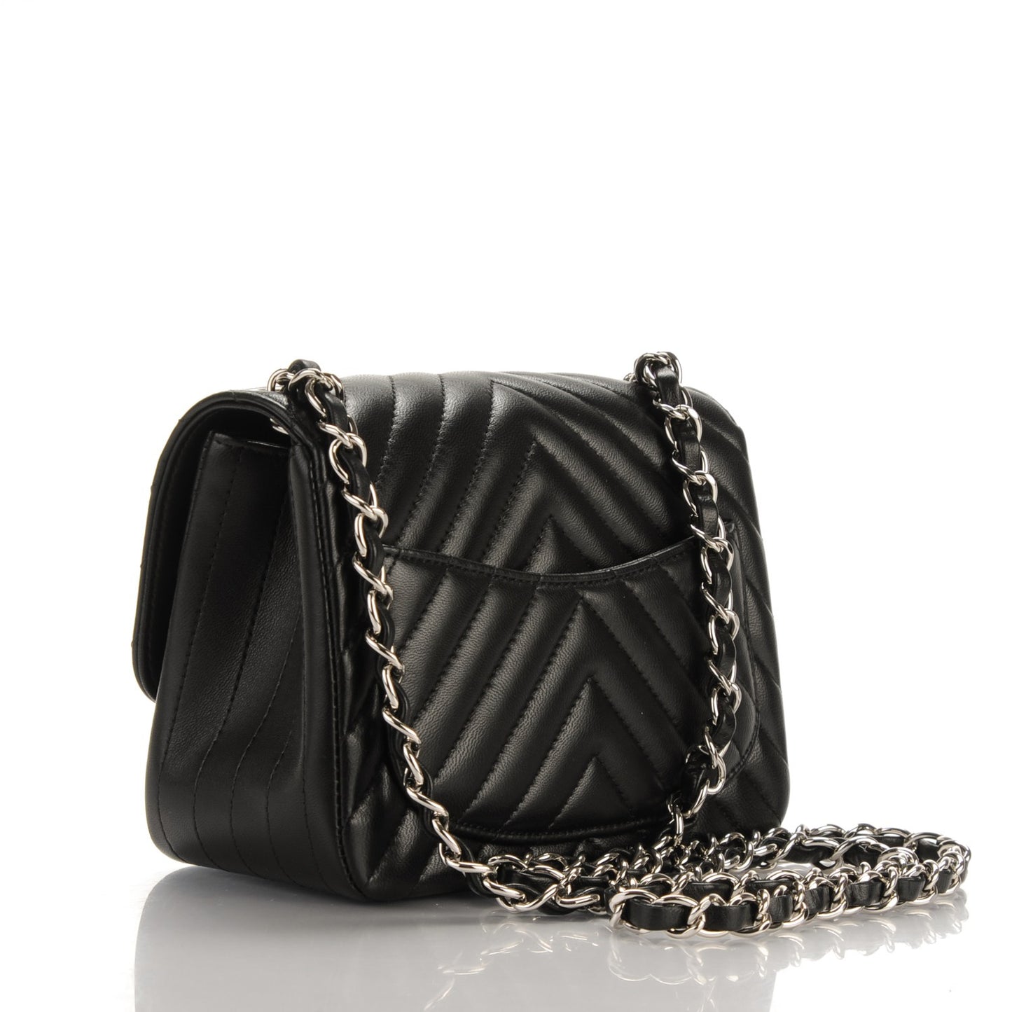 Lambskin Chevron Quilted Mini Square Flap Black