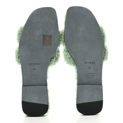 Hermes Woolskin Oran Sandals 39 Vert D’Eau 5 of 8